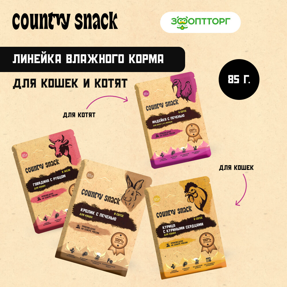 Country snack пауч для кошек (в подливе) (Кролик и печень, 85 г.) Country snaсk - фото №6