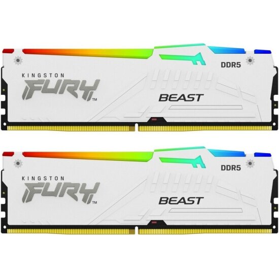 Оперативная память Kingston DDR5 32GB (2x16GB) 5600MHz PC-44800 FURY Beast White RGB XMP CL40 1.25V (KF556C40BWAK2-32)