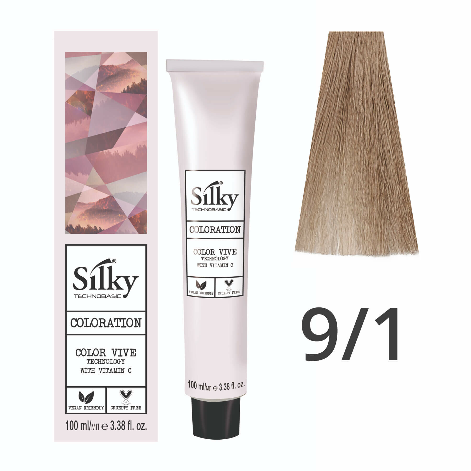 Краска для волос профессиональная Silky Color Vive/Ultralift 9/1 Блонд Пепельный, 100 мл