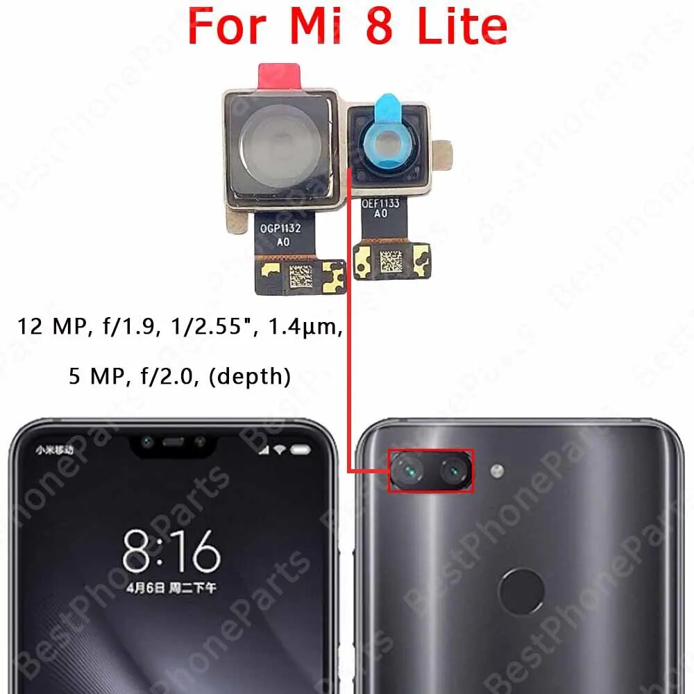 Задняя камера для Xiaomi Mi 6 9 8 SE Lite Mi6 Mi 8 Mi9 8SE 8Lite, модуль камеры, вид сзади, запасные части, Mi 8 Lite Back