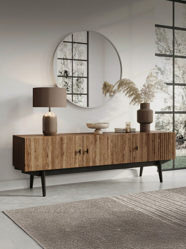 Изображение товара Тумба под телевизор напольная Puzzlemebel Челси, тумбочка для тв на ножках, длина 150 см, коричневый