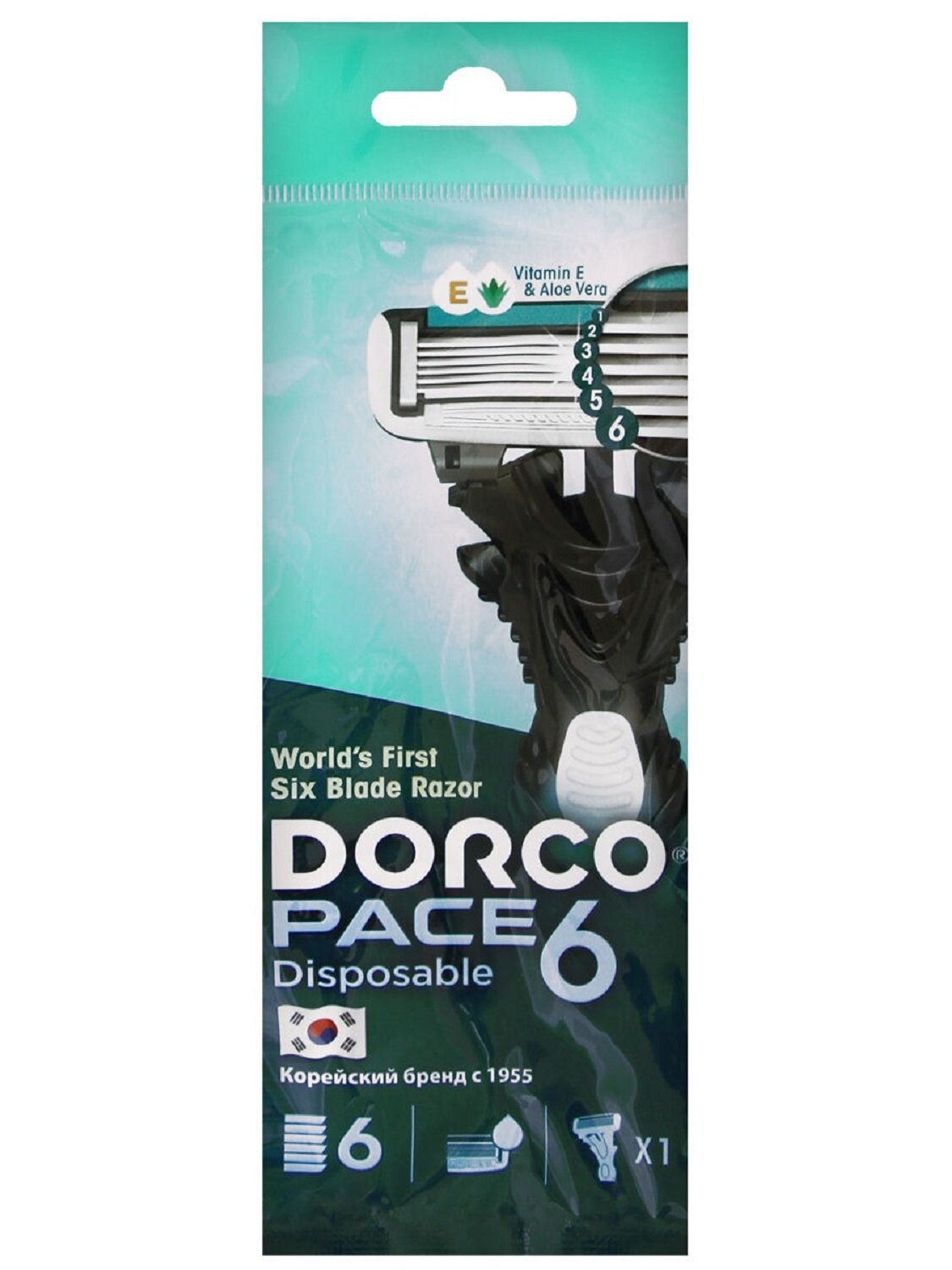 Одноразовый станок для бритья Dorco PACE, 6 лезвий, с витамином Е и алоэ