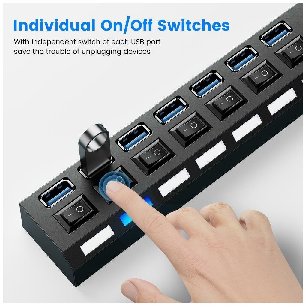 USB Hub разветвитель на 7 USB с выключателями