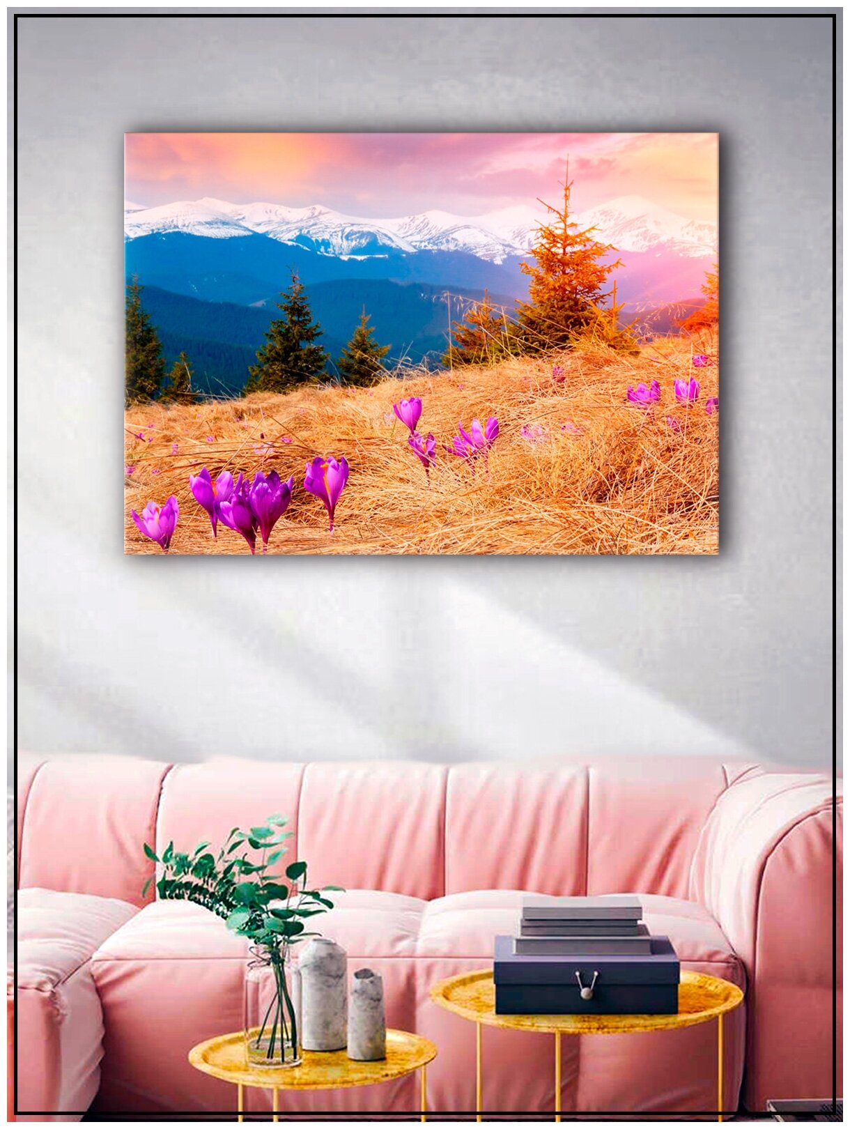 Картина для интерьера на натуральном хлопковом холсте "Горный пейзаж", 30*40см, холст на подрамнике, картина в подарок для дома