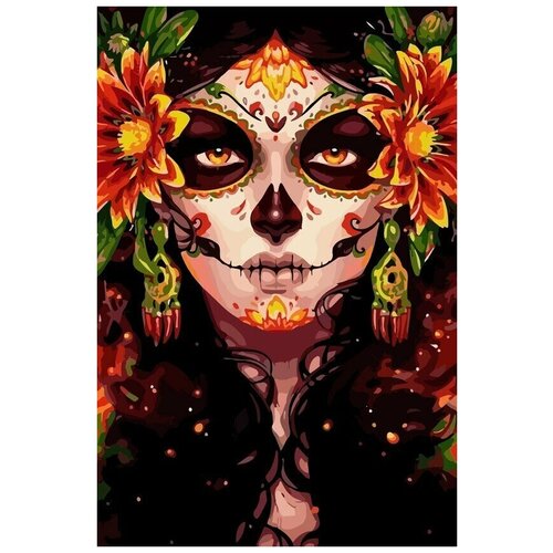 картина по номерам на холсте девушка в гриме череп санта муэрте мексика цветы 7611 в 60x40 Картина по номерам на холсте Девушка в гриме (Череп, Санта Муэрте, Мексика, Цветы) - 7612 В 60x40