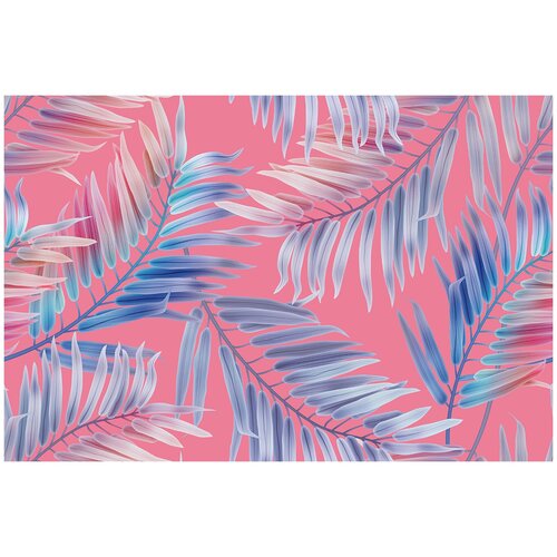 Фотообои Уютная стена Пальмовые листья на розовом фоне 410х270 см Бесшовные Премиум (единым полотном)