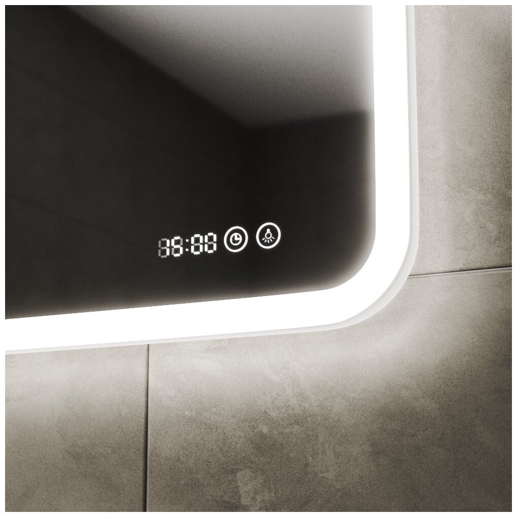 Зеркало с часами и LED подсветкой Bau Stil 50х70, сенсорное управление, пластиковый защитный корпус - фотография № 2