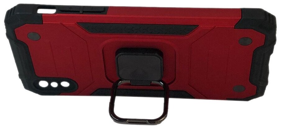 Противоударный чехол для iPhone X / XS красный с пластиной для магнитного автодержателя и кольцом подставкой - фотография № 3
