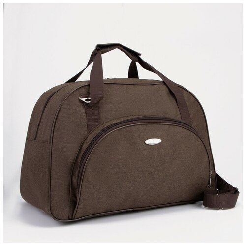 Сумка дорожная на молнии, наружный карман, длинный ремень, цвет коричневый