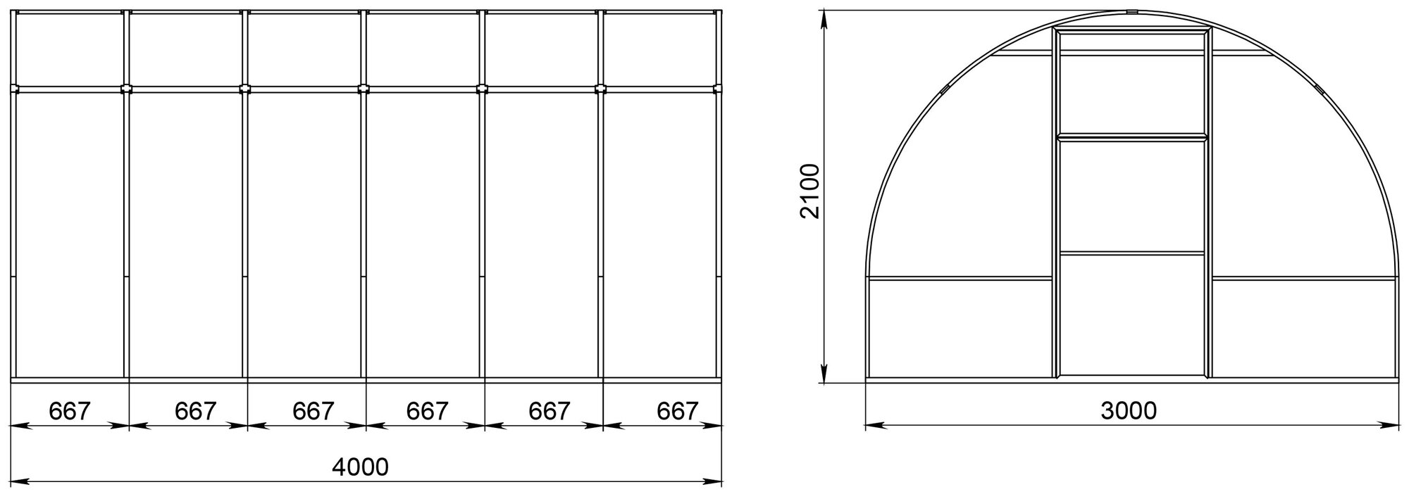 Теплица енисей Супер, 4х3х2,1 м, труба 30х20, шаг 0,65 м, две двери (только каркас!) - фотография № 3