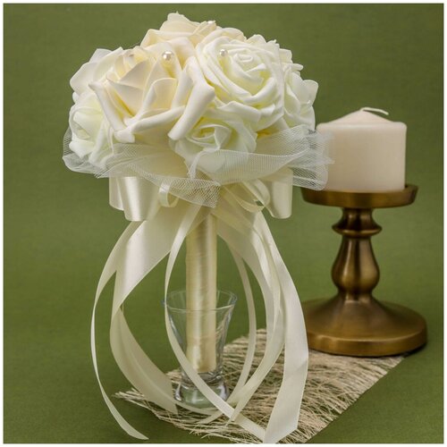 свадебный букет из сухоцветов Украшение для прически Свадебная мечта, бежевый, белый
