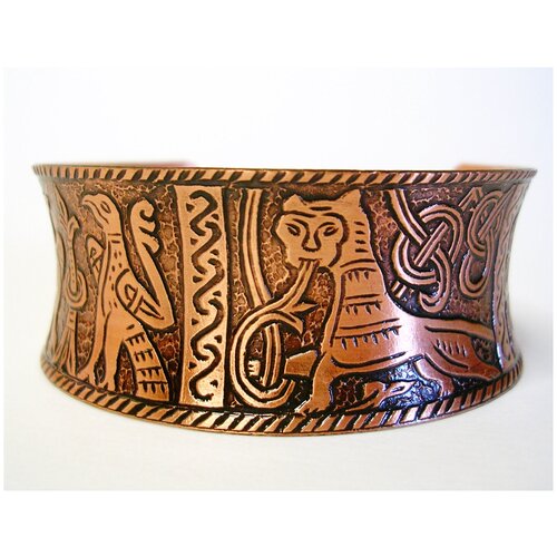 фото Браслет медный диковинные звери вогнутый, здоровье, любовь, успех h-25 мм d-60мм россия