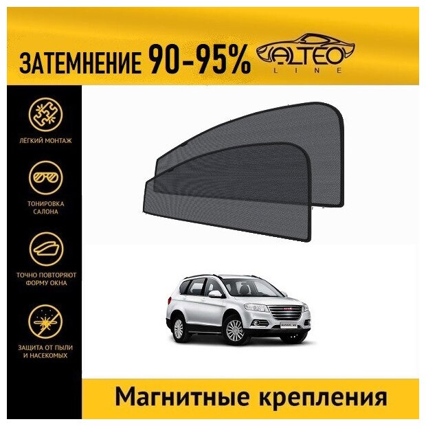 Каркасные автошторки ALTEO PREMIUM на Haval H6 (2014-2020) на передние двери на магнитах с затемнением 90-95%