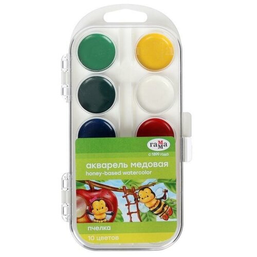 Акварель 10 цветов Пчёлка медовая без кисти пластик 1 шт 499₽