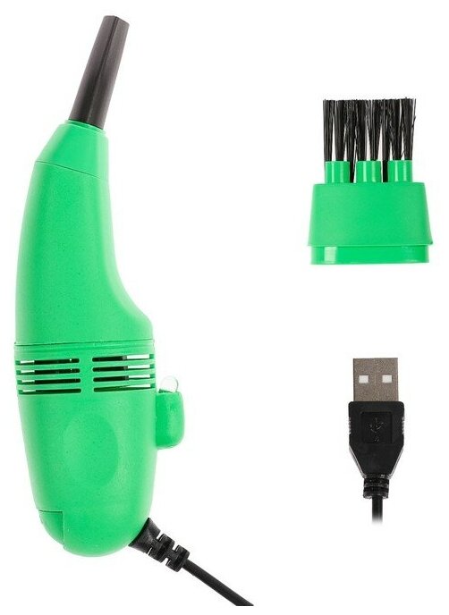 USB Пылесос LuazON MR-01, для ПК, с насадками, USB, зеленый