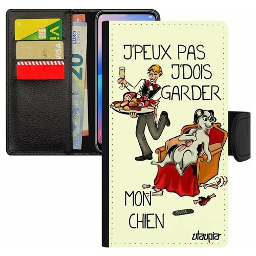 фото Чехол книжка на смартфон iphone 8 plus, "не могу - у меня собака!" юмор карикатура utaupia