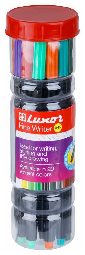 15300/20JAR Набор капиллярных ручек Luxor "Fine Writer 045" 20цв, 0,8мм, пластиковая банка