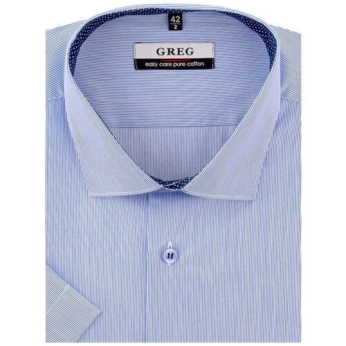Рубашка мужская короткий рукав GREG 121/101/7307/Z/1_GB, Полуприталенный силуэт / Regular fit, цвет Голубой, рост 174-184, размер ворота 39