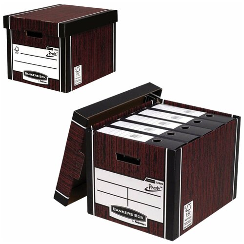 Короб архивный (285x385x325 мм), с крышкой, гофрокартон, FELLOWES (BANKERS BOX) Woodgrain, FS-00610 1 шт.