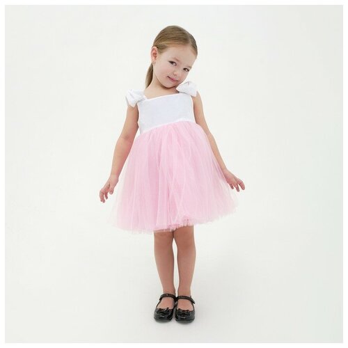 фото Платье нарядное детское kaftan, р. 34 (122-128 см), белый/розовый