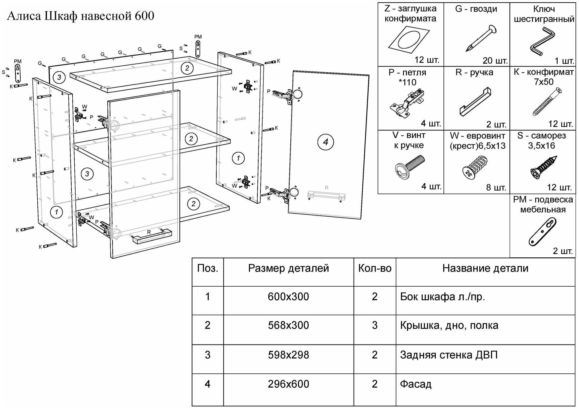 Шкаф навесной настенный на кухню с полкой, белый, 600х600х320 мм, модульная кухня - фотография № 3