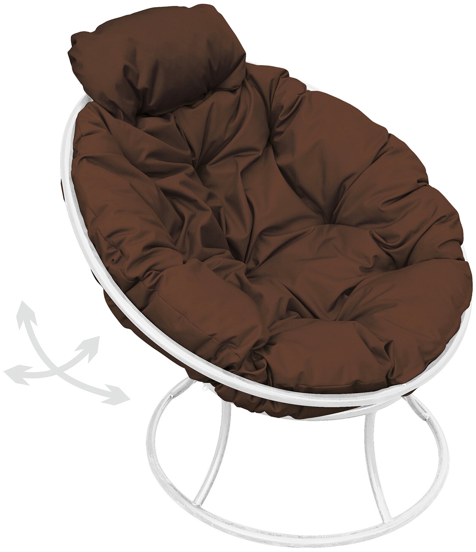 Кресло m-group папасан пружинка мини белое, коричневая подушка - фотография № 1