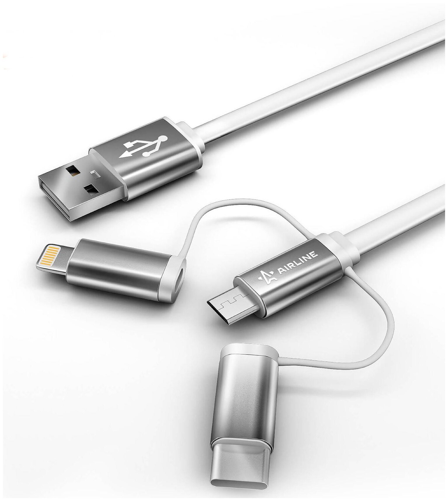 Кабель универсальный 3в1 (USB - Lightning, Type-C, Micro USB), 1.2м Soft-Touch