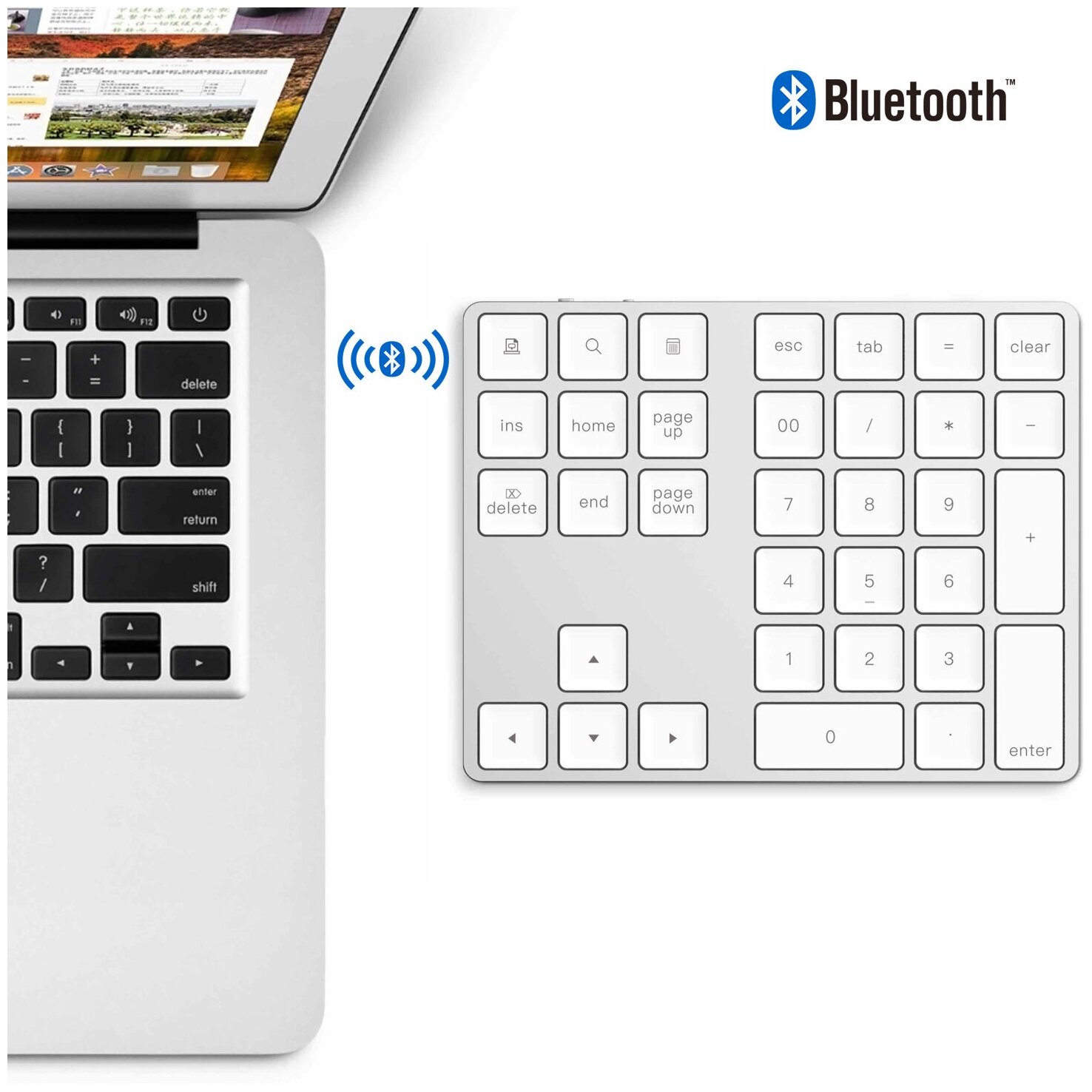 Клавиатура беспроводная JD-Tec BTJ-34k для Macbook 34 клавиши серебристая / Цифровой блок для ноутбука