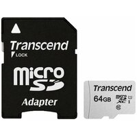 Карта памяти microSDXC 64 GB TRANSCEND UHS-I U1, 95 Мб/сек (class 10), адаптер, TS64GUSD300S-A В комплекте: 1шт.