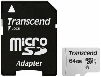 Карта памяти microSDXC 64 GB TRANSCEND UHS-I U1, 95 Мб/сек (class 10), адаптер, TS64GUSD300S-A /Квант продажи 1 ед./