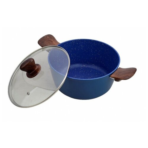 Кастрюля алюминиевая Winner / Виннер Лазурь с крышкой с антипригарным мраморным покрытием для всех типов плит 5л / посуда для кухни