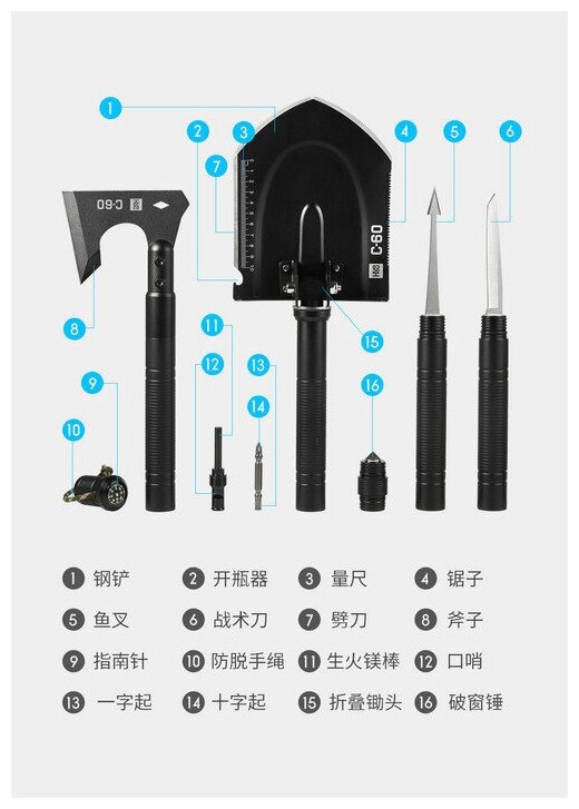 Многофункциональный набор топор и лопата HuoHou, черный - HU0183 - фотография № 2