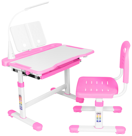 Комплект парта + стул Anatomica парта + стул + выдвижной ящик + подставка + светильник Vitera 70x52 см белый/розовый
