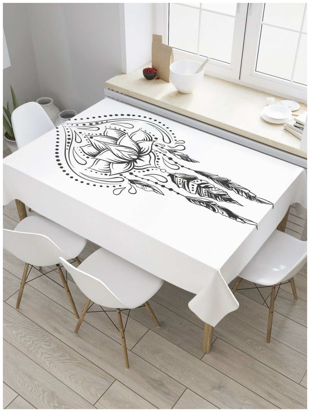 Скатерть прямоугольная JoyArty на кухонный стол "Лотос бохо" из оксфорда, 180x145 см