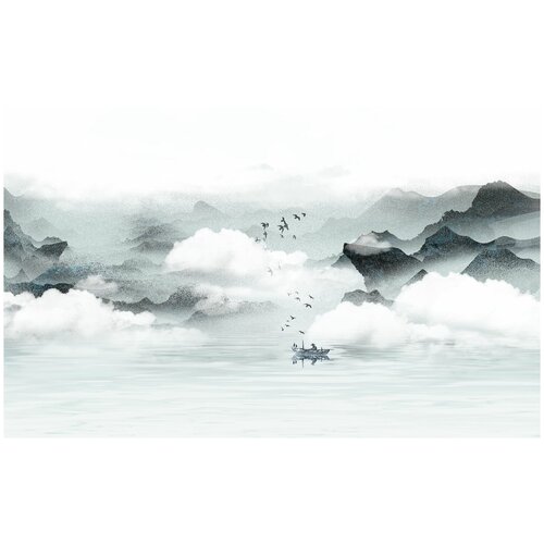 Фотообои Уютная стена Облака над озером 440х270 см Виниловые Бесшовные (единым полотном)