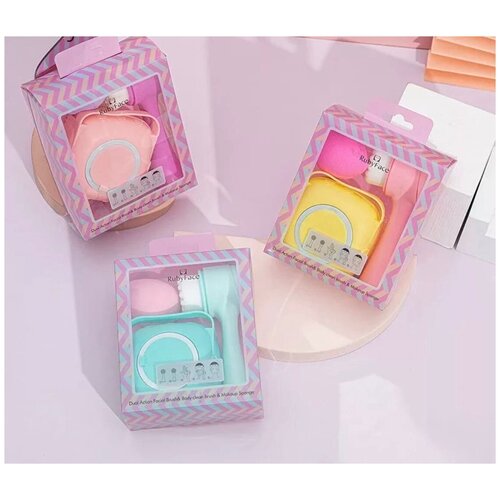 Щетка для лица массажная + спонж + мочалка для тела цвет бирюзовый RubyFace