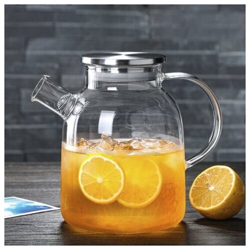 KIMBERLY Стеклянный чайник для заваривания с ситечком и крышкой из нержавеющей стали, 1 800 мл.