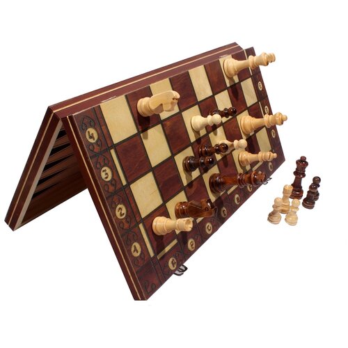 Шахматы деревянные 3 в 1 (поле 24 см),шахматы-магн., дерево, шашки-пласт. без магнита (Арт. P00032)