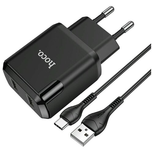 Адаптер питания Hoco N7 Speedy dual port charger с кабелем Type-C (2USB: 5V max 2.1A) Черный