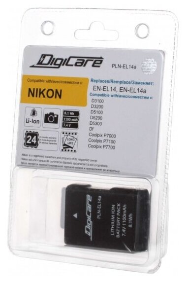 Аккумулятор для фотоаппарата Digicare PLN-EL14a / EN-EL14, EL14a, для D3200, D3300, D5300, Df, CoolPix P7800