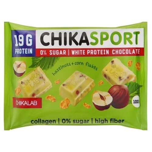 Шоколад Chikalab белый с фундуком и кукурузными чипсами белый шоколад-фундук-кукурузные чипсы 100 г 1 шт. 1 шт.