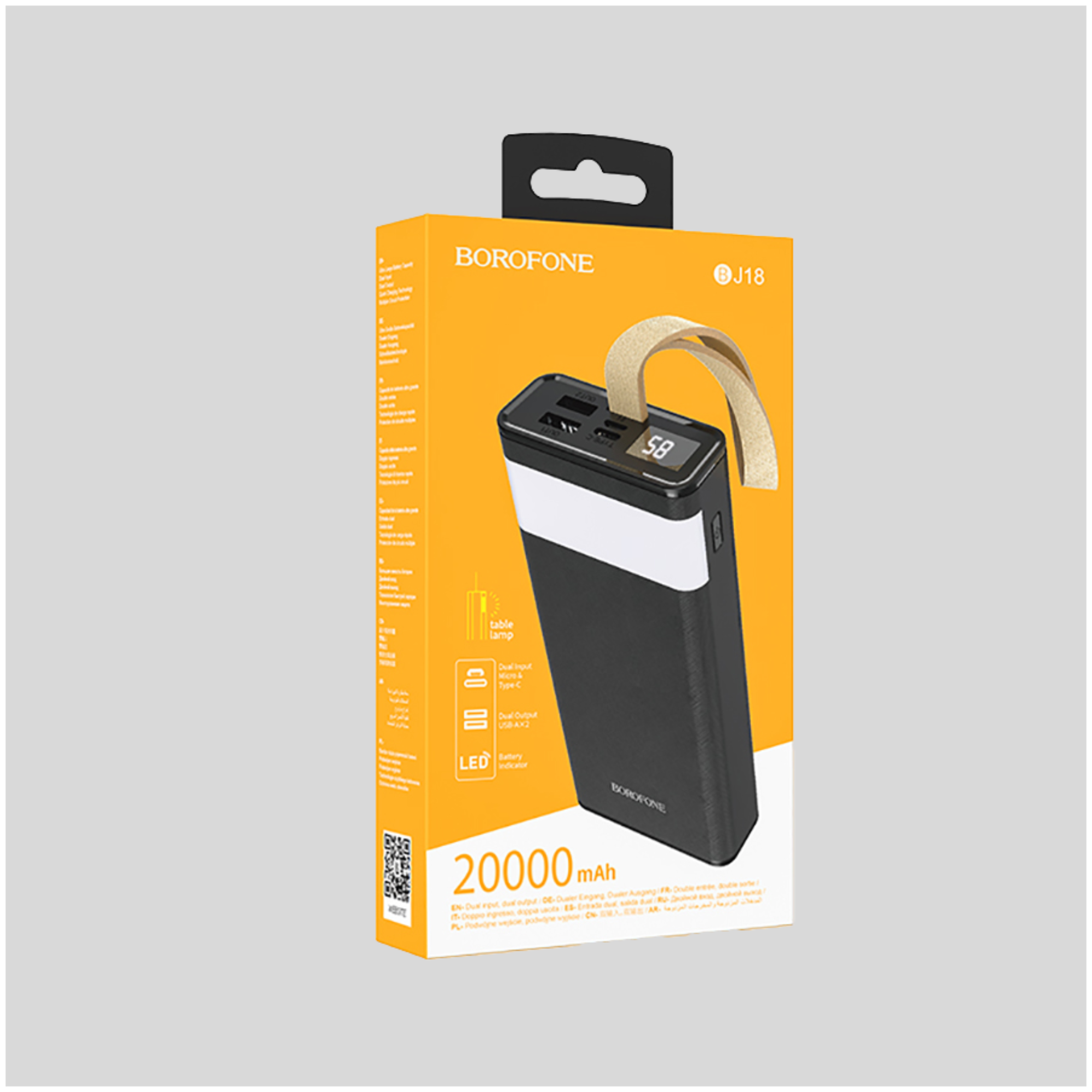 Аккумулятор Borofone BJ18 Coolmy digital display внешний Power bank 2A 20000mAh с фонариком белый