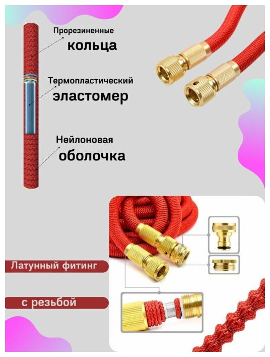 Шланг для полива растягивающийся 37 м, садовый с распылителем на дачу - фотография № 5