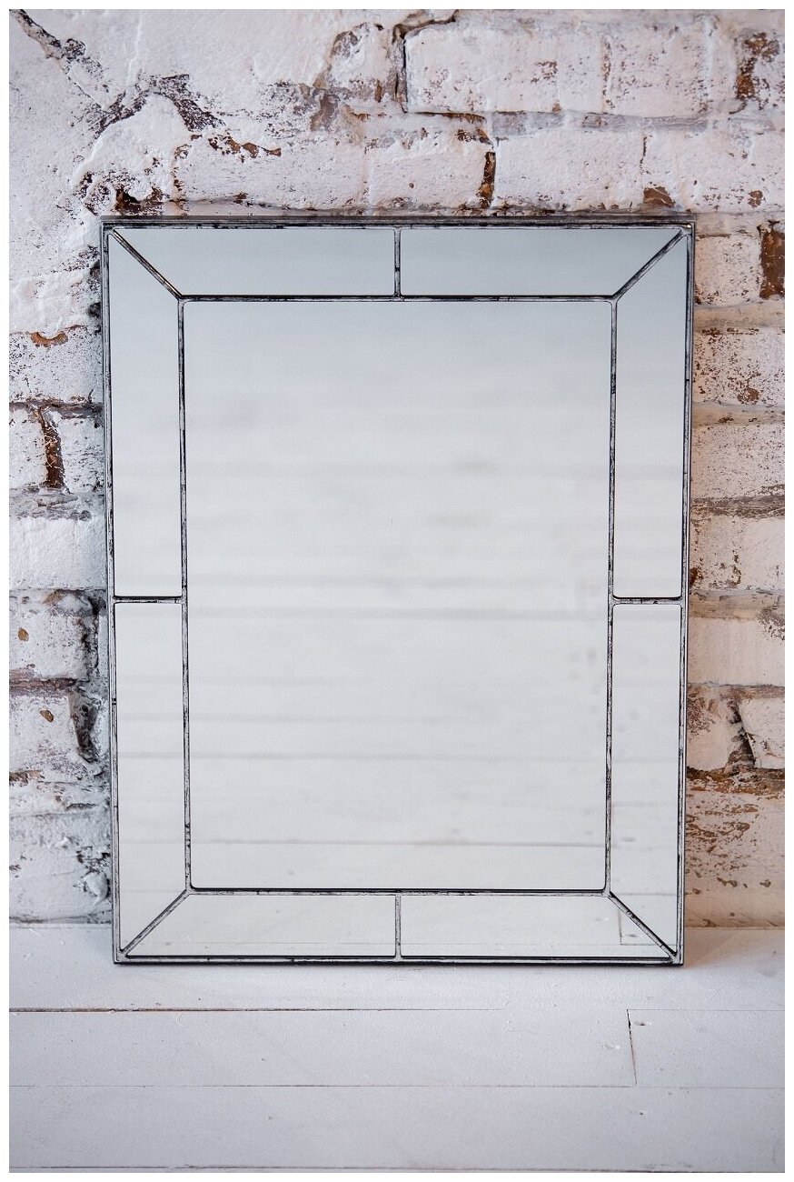 Состаренное витражное зеркало на стену VITRIUM, 45 см х 60 см (серебро) - фотография № 1