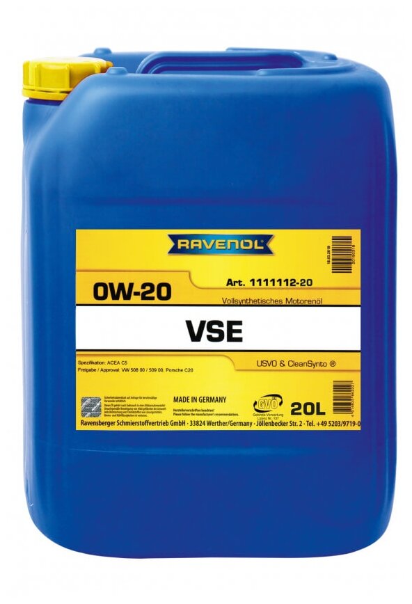 Моторное масло RAVENOL VSE SAE 0W-20 (20л)