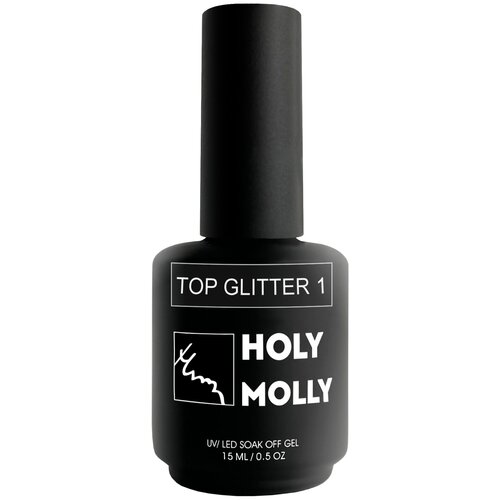 HOLY MOLLY верхнее покрытие Top Glitter 1, прозрачный, 15 мл holy molly верхнее покрытие top no wipe прозрачный 15 мл