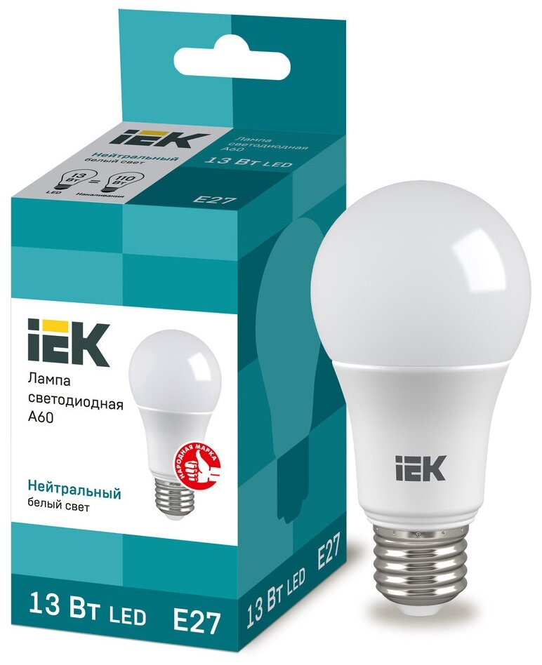 Светодиодная лампочка IEK A60 13Вт 230В 4000К E27 (12 шт.)