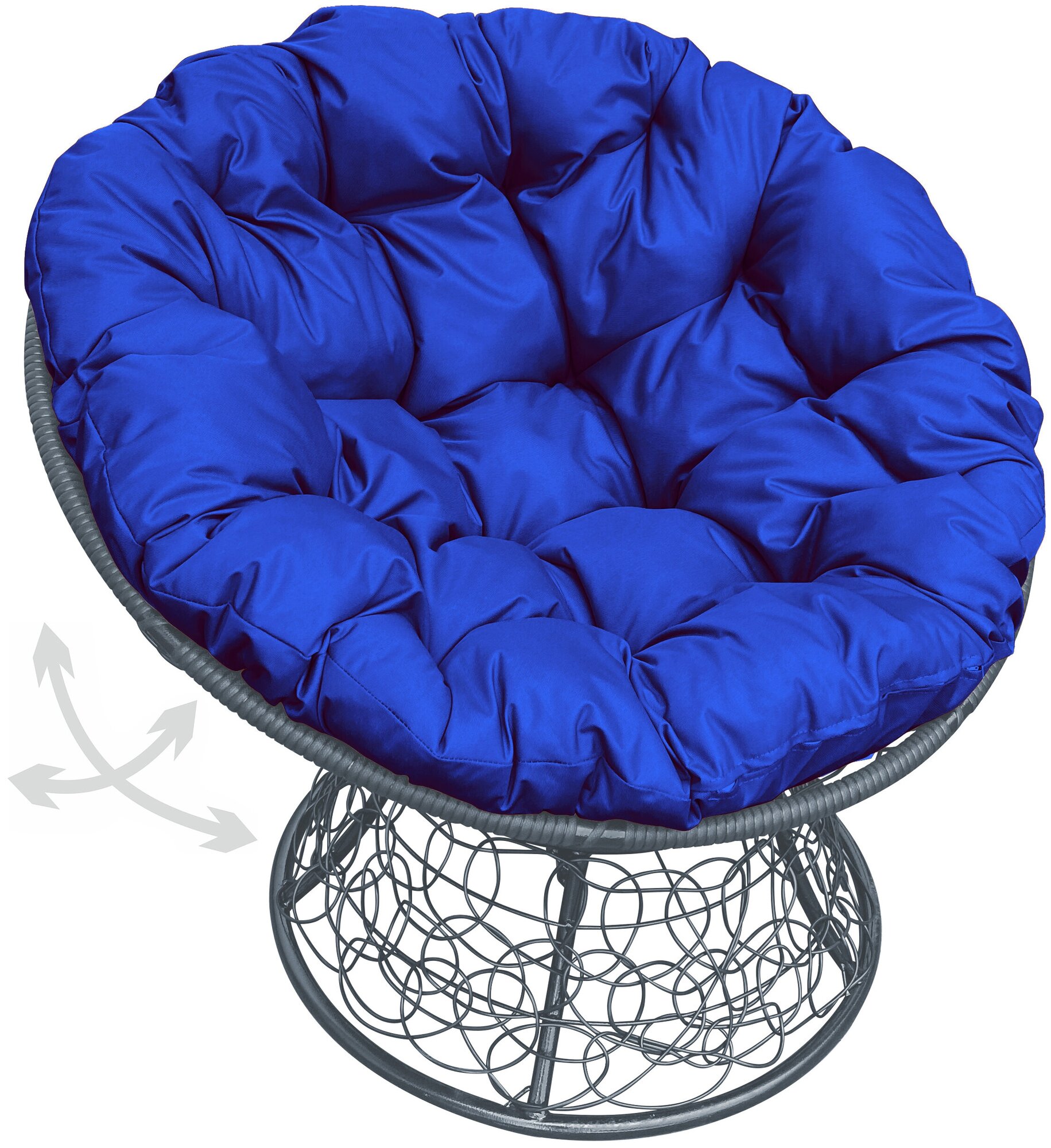 Кресло m-group папасан пружинка ротанг серое, синяя подушка - фотография № 1