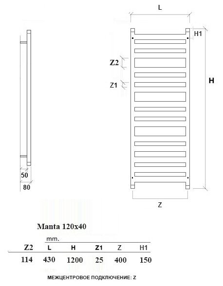 MANTA 1 156x40 (см) Дизайн-радиатор водяной Черный - фотография № 2