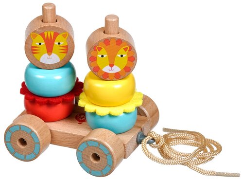 Каталка-игрушка Мир деревянных игрушек Лев и Львица (LL155), бежевый/голубой
